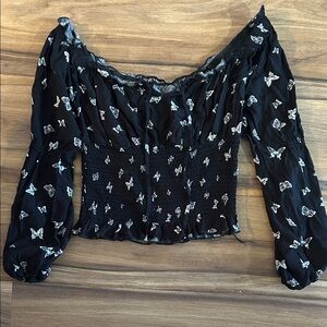 Almost Famous Black and White Butterfly Blouse